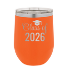 Personalized orange 12 oz vacuum insulated wine cup with 'Class of' design