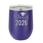 Personalized purple 12 oz vacuum insulated wine cup with 'Class of' design