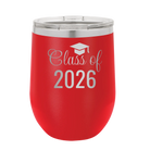 Personalized red 12 oz vacuum insulated wine cup with 'Class of' design