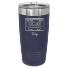 Personalized navy 20 oz vacuum insulated tumbler with 'Vintage tape' design