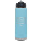 Personalized light blue 20 oz vacuum insulated water bottle with 'Vintage tape' design