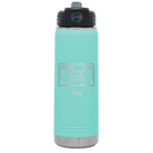 Personalized teal 20 oz vacuum insulated water bottle with 'Vintage tape' design
