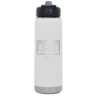Personalized white 20 oz vacuum insulated water bottle with 'Vintage tape' design