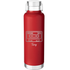 Personalized red 24 oz vacuum insulated water bottle with 'Vintage tape' design