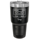 Personalized black 30 oz vacuum insulated tumbler with 'Vintage tape' design