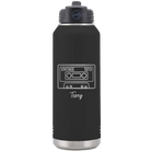Personalized black 32 oz vacuum insulated water bottle with 'Vintage tape' design