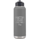 Personalized dark gray 32 oz vacuum insulated water bottle with 'Vintage tape' design