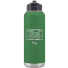 Personalized green 32 oz vacuum insulated water bottle with 'Vintage tape' design