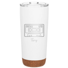 Personalized white 20 oz vacuum insulated tumbler with 'Vintage tape' design