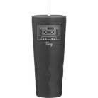 Personalized black 20 oz vacuum insulated tumbler with 'Vintage tape' design