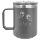 Personalized dark gray 15 oz vacuum insulated coffee mug with 'Butterflies' design