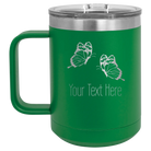 Personalized green 15 oz vacuum insulated coffee mug with 'Butterflies' design