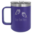 Personalized purple 15 oz vacuum insulated coffee mug with 'Butterflies' design