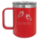 Personalized red 15 oz vacuum insulated coffee mug with 'Butterflies' design