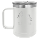 Personalized white 15 oz vacuum insulated coffee mug with 'Butterflies' design