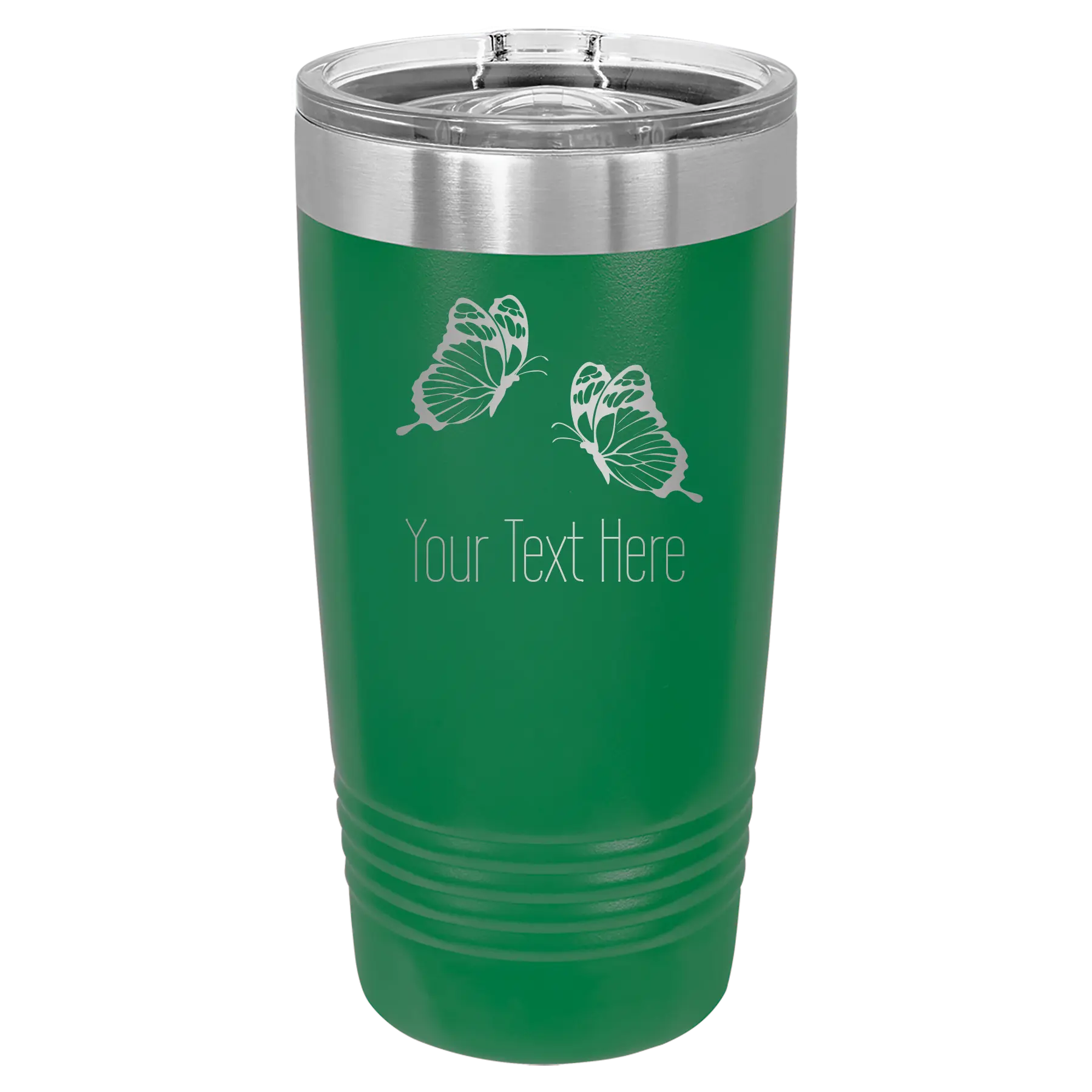 Personalized green 20 oz vacuum insulated tumbler with 'Butterflies' design