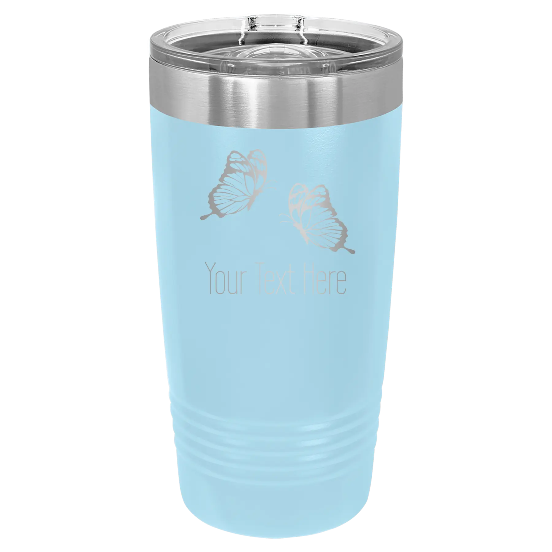 Personalized light blue 20 oz vacuum insulated tumbler with 'Butterflies' design