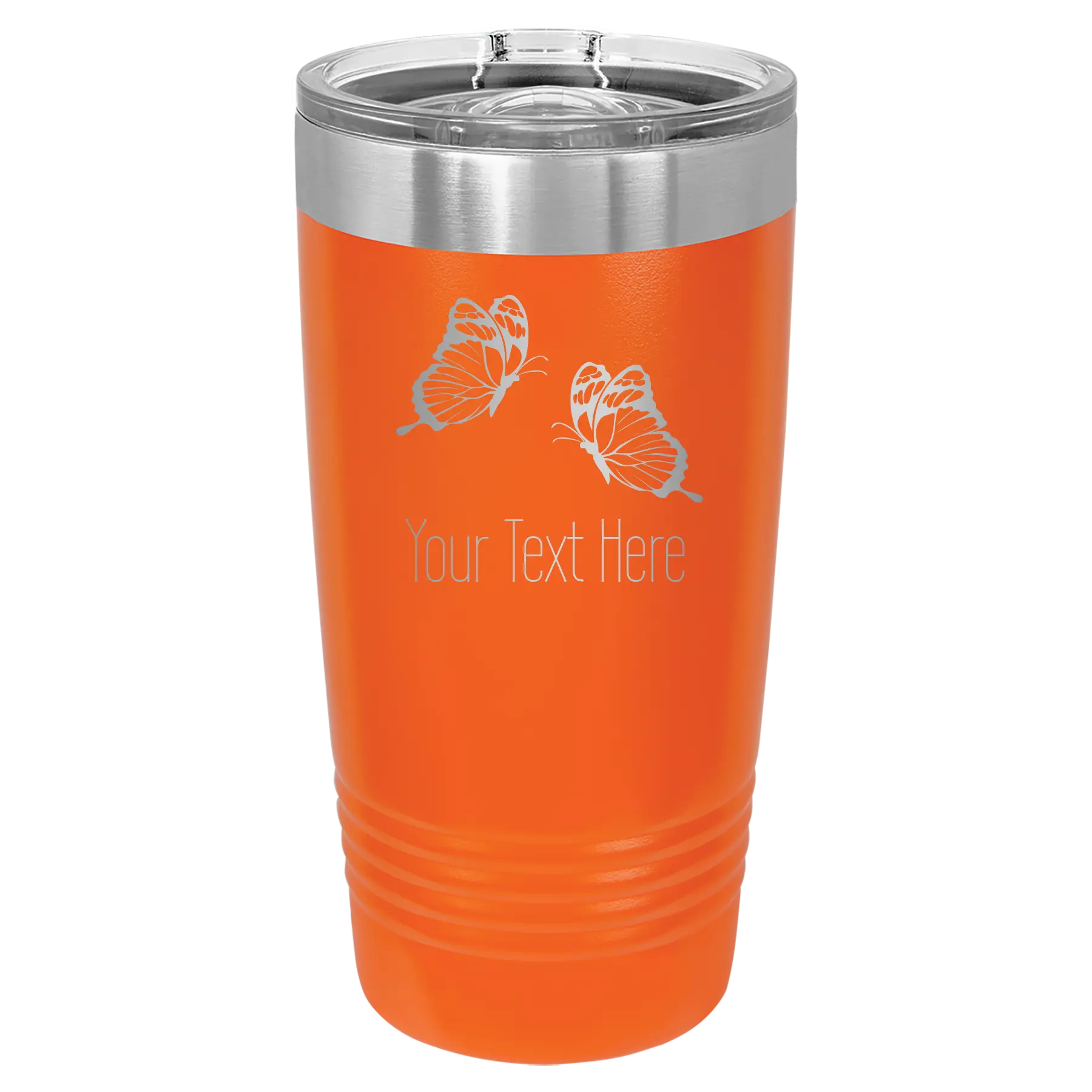 Personalized orange 20 oz vacuum insulated tumbler with 'Butterflies' design