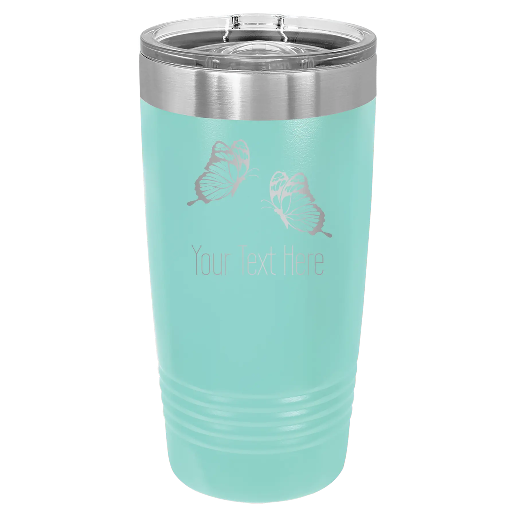 Personalized teal 20 oz vacuum insulated tumbler with 'Butterflies' design