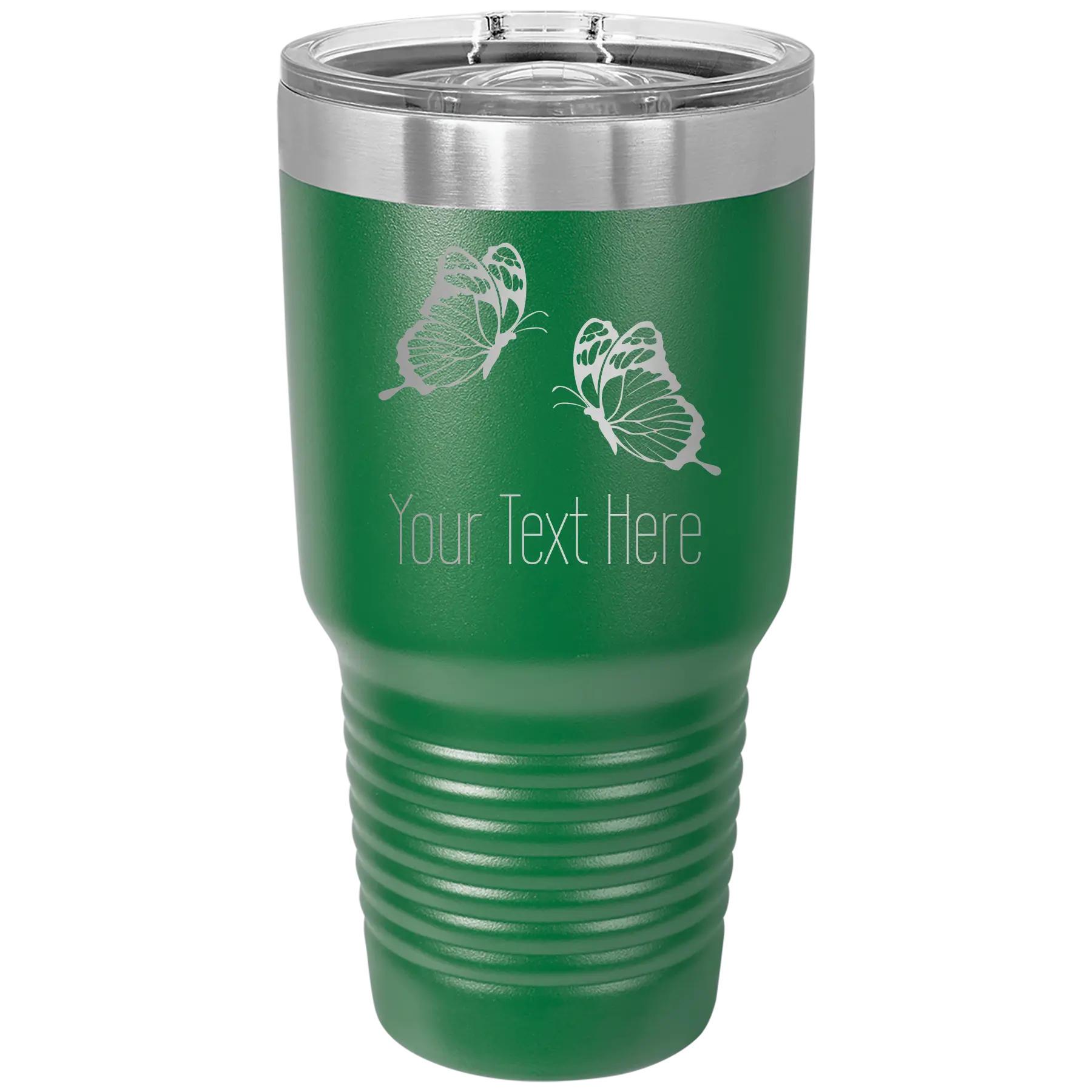 Personalized green 30 oz vacuum insulated tumbler with 'Butterflies' design