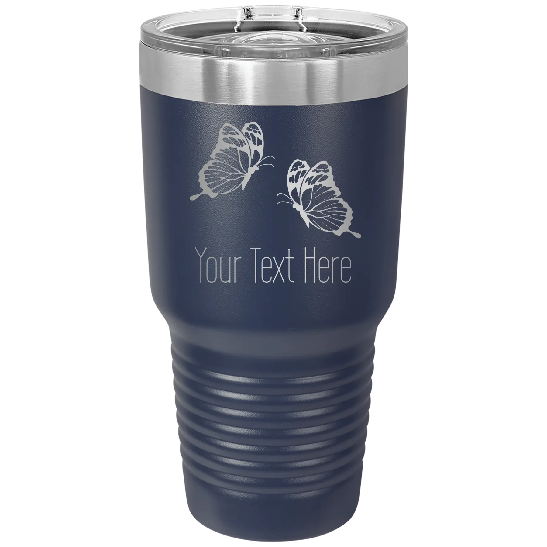 Personalized navy 30 oz vacuum insulated tumbler with 'Butterflies' design