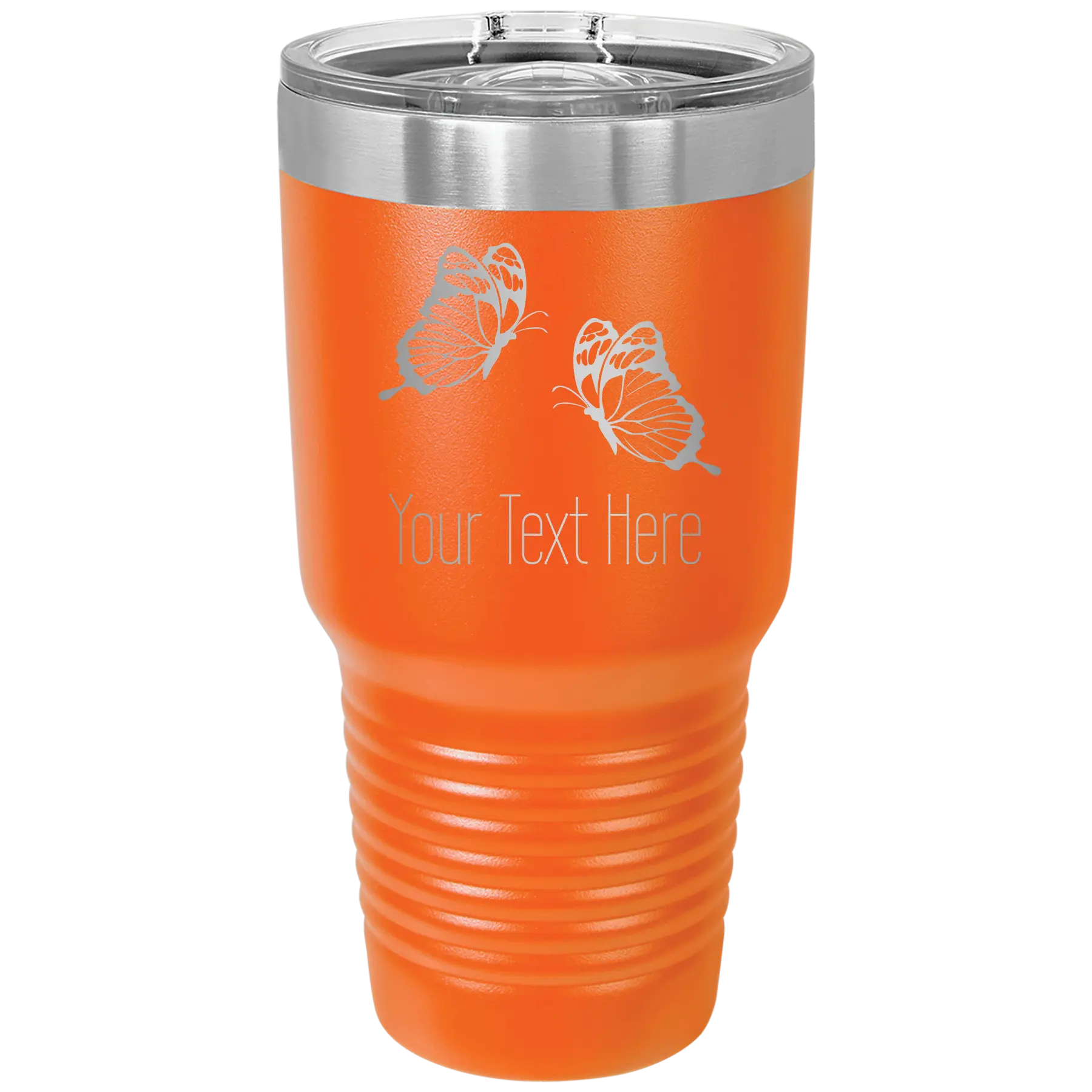 Personalized orange 30 oz vacuum insulated tumbler with 'Butterflies' design