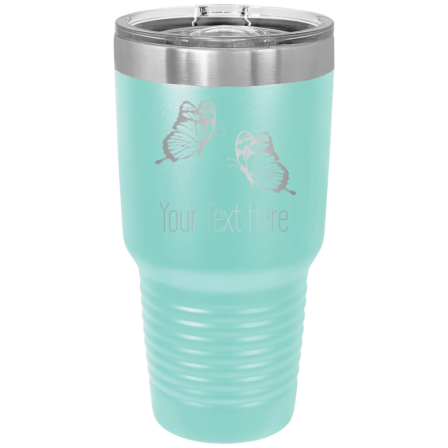 Personalized teal 30 oz vacuum insulated tumbler with 'Butterflies' design