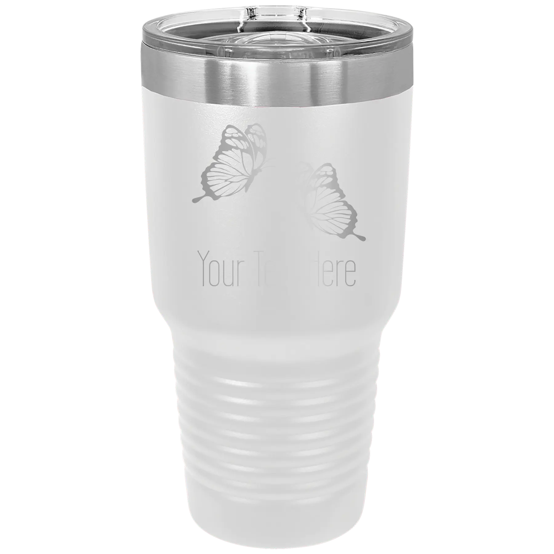 Personalized white 30 oz vacuum insulated tumbler with 'Butterflies' design