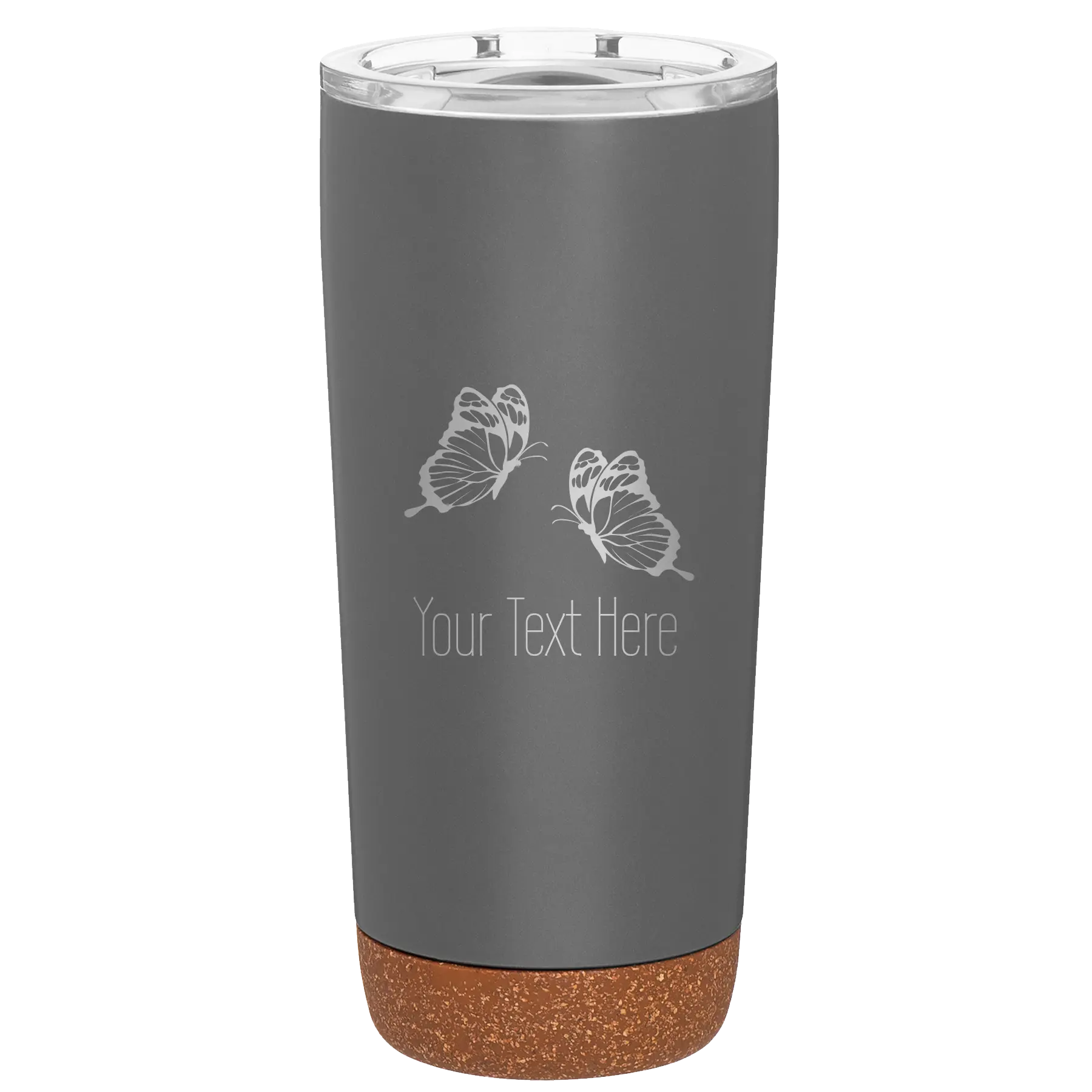 Personalized storm gray 20 oz vacuum insulated tumbler with 'Butterflies' design