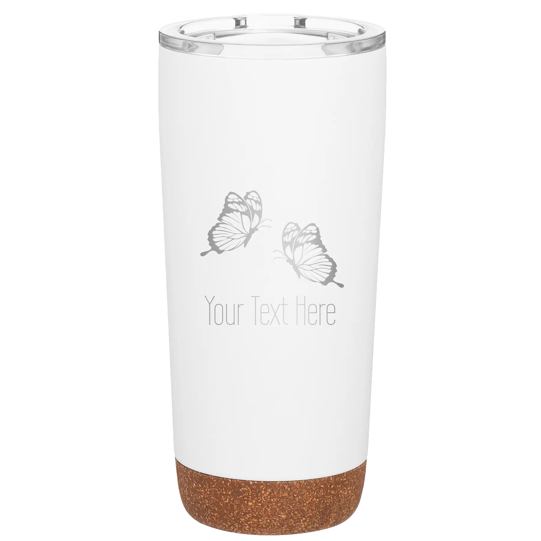 Personalized white 20 oz vacuum insulated tumbler with 'Butterflies' design