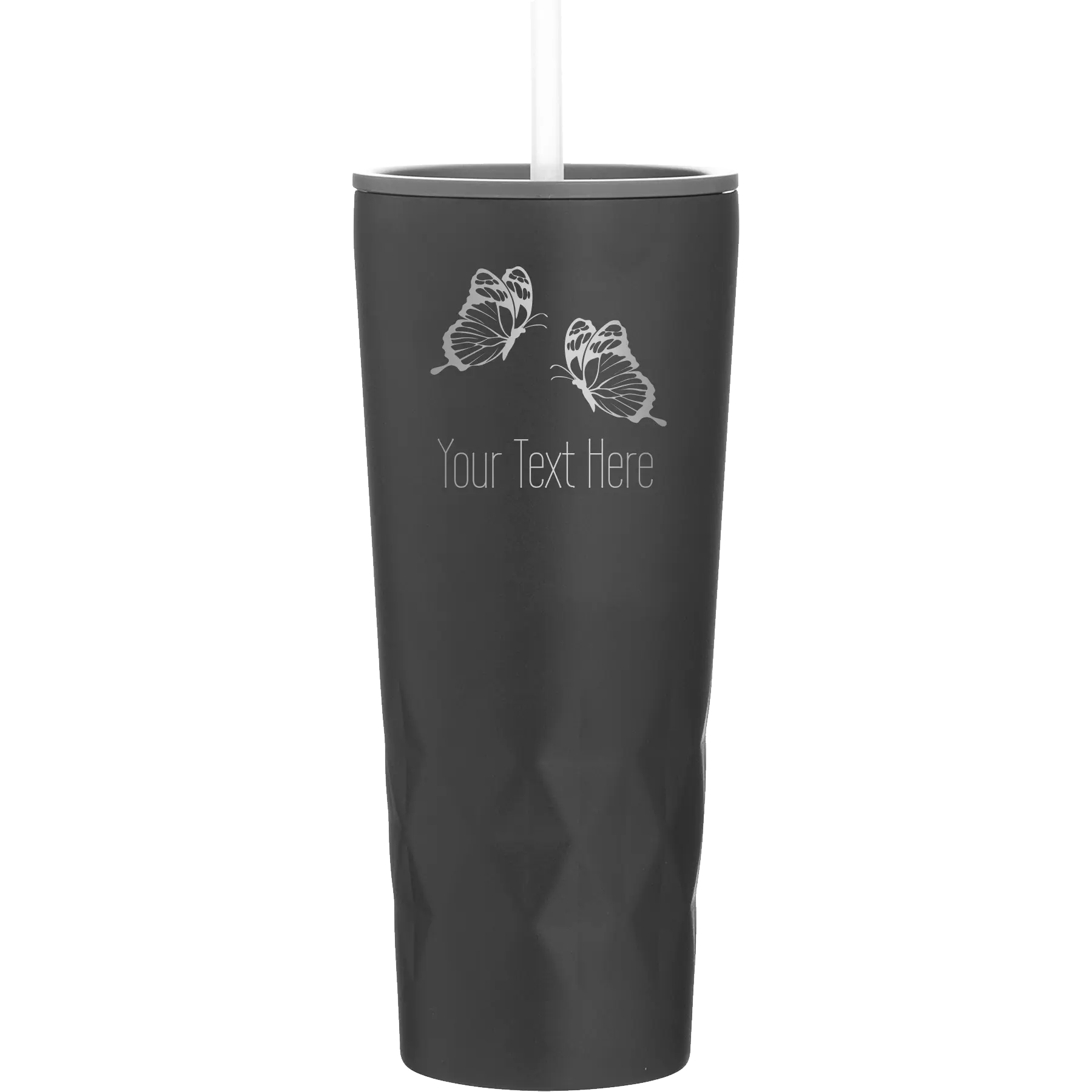 Personalized black 20 oz vacuum insulated tumbler with 'Butterflies' design