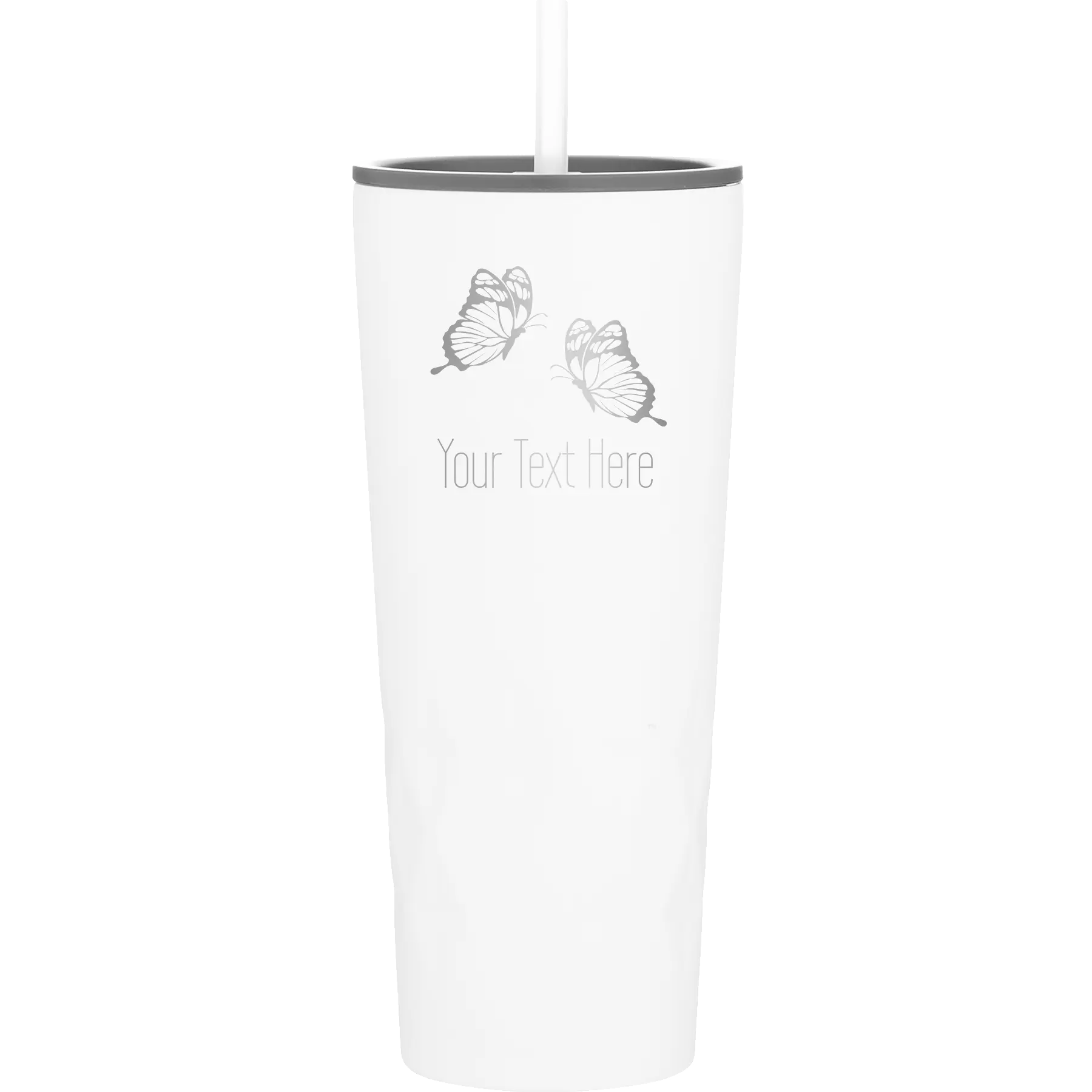 Personalized white 20 oz vacuum insulated tumbler with 'Butterflies' design