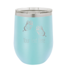 Personalized light blue 12 oz vacuum insulated wine cup with 'Butterflies' design