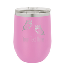 Personalized light purple 12 oz vacuum insulated wine cup with 'Butterflies' design