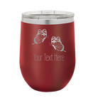 Personalized maroon 12 oz vacuum insulated wine cup with 'Butterflies' design