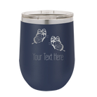 Personalized navy 12 oz vacuum insulated wine cup with 'Butterflies' design