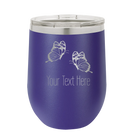 Personalized purple 12 oz vacuum insulated wine cup with 'Butterflies' design