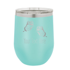 Personalized teal 12 oz vacuum insulated wine cup with 'Butterflies' design