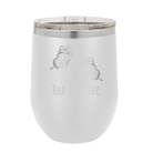 Personalized white 12 oz vacuum insulated wine cup with 'Butterflies' design
