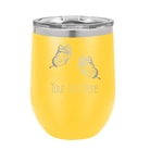 Personalized yellow 12 oz vacuum insulated wine cup with 'Butterflies' design