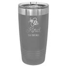 Personalized dark gray 20 oz vacuum insulated tumbler with 'Bee Kind' design