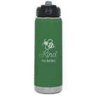 Personalized green 20 oz vacuum insulated water bottle with 'Bee Kind' design
