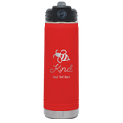 Personalized red 20 oz vacuum insulated water bottle with 'Bee Kind' design