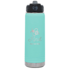 Personalized teal 20 oz vacuum insulated water bottle with 'Bee Kind' design
