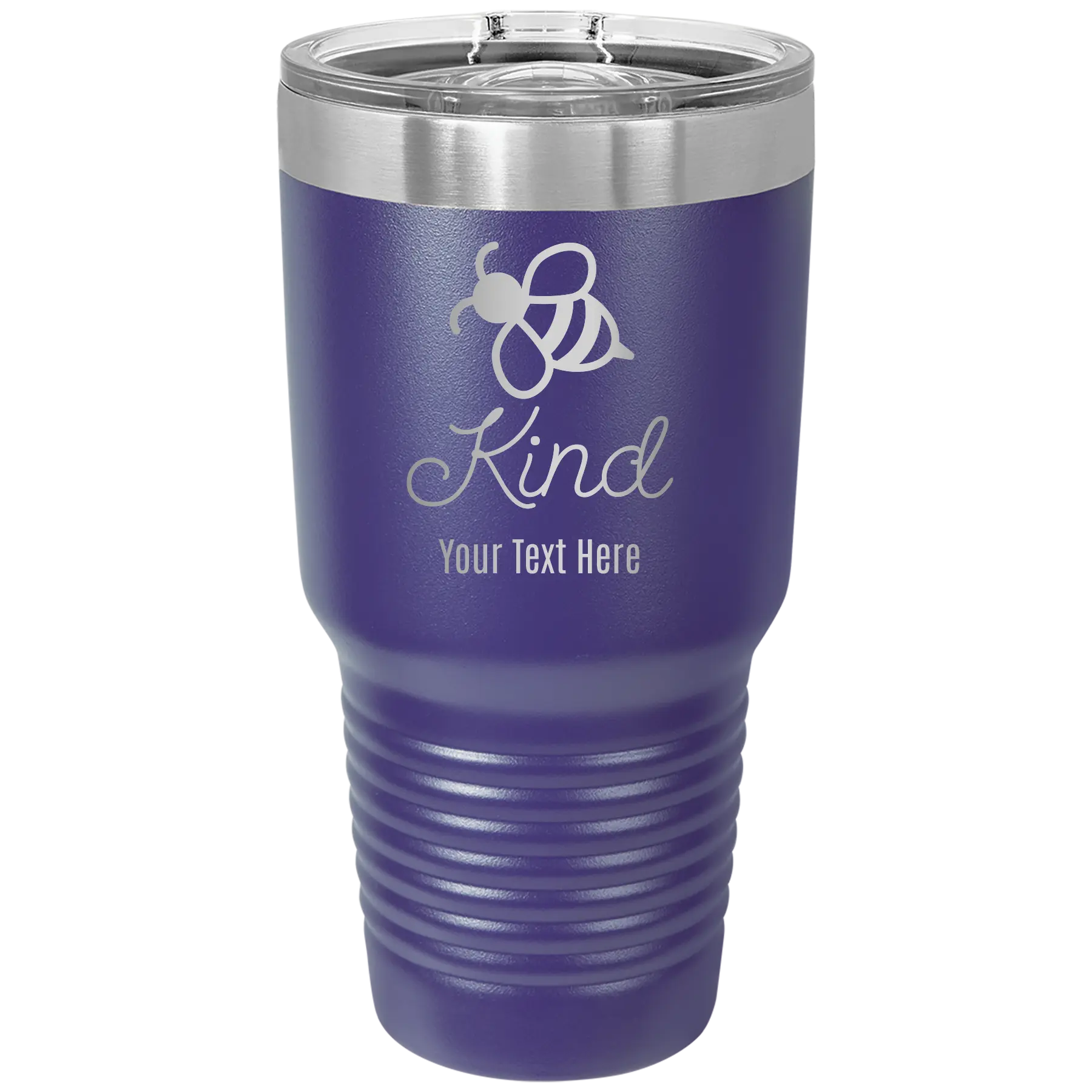 Personalized purple 30 oz vacuum insulated tumbler with 'Bee Kind' design