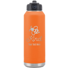 Personalized orange 32 oz vacuum insulated water bottle with 'Bee Kind' design