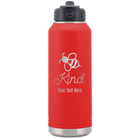 Personalized red 32 oz vacuum insulated water bottle with 'Bee Kind' design
