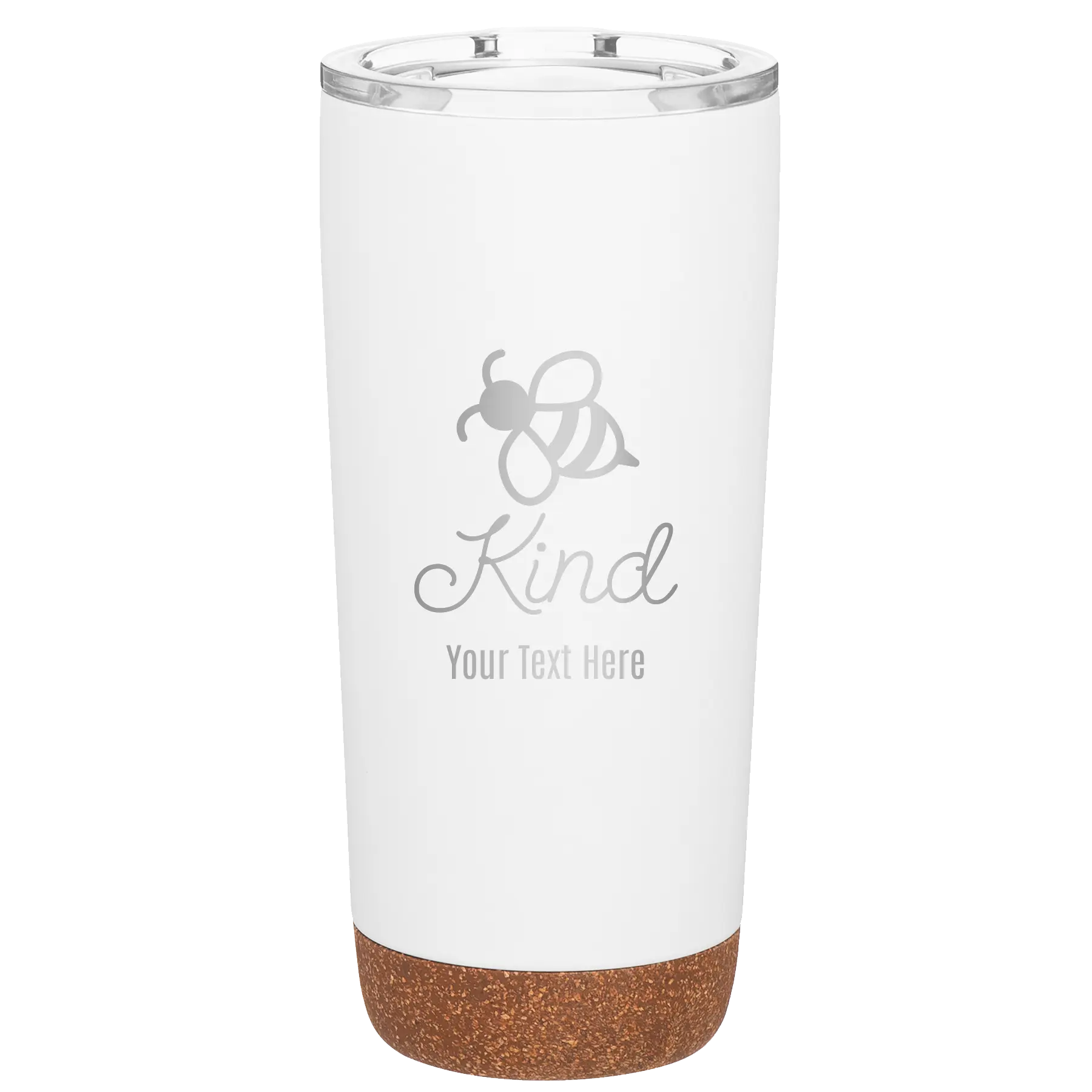 Personalized white 20 oz vacuum insulated tumbler with 'Bee Kind' design