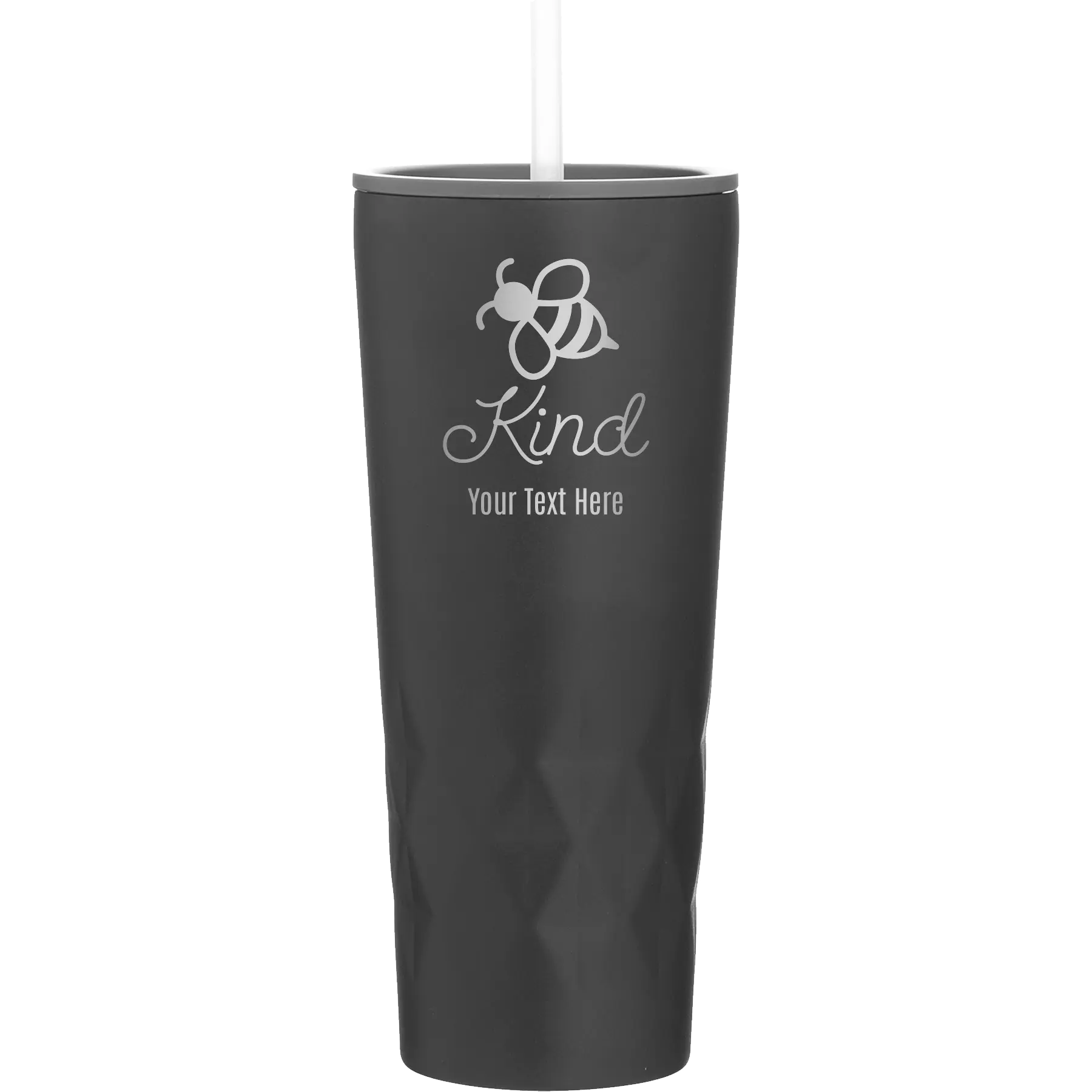 Personalized black 20 oz vacuum insulated tumbler with 'Bee Kind' design