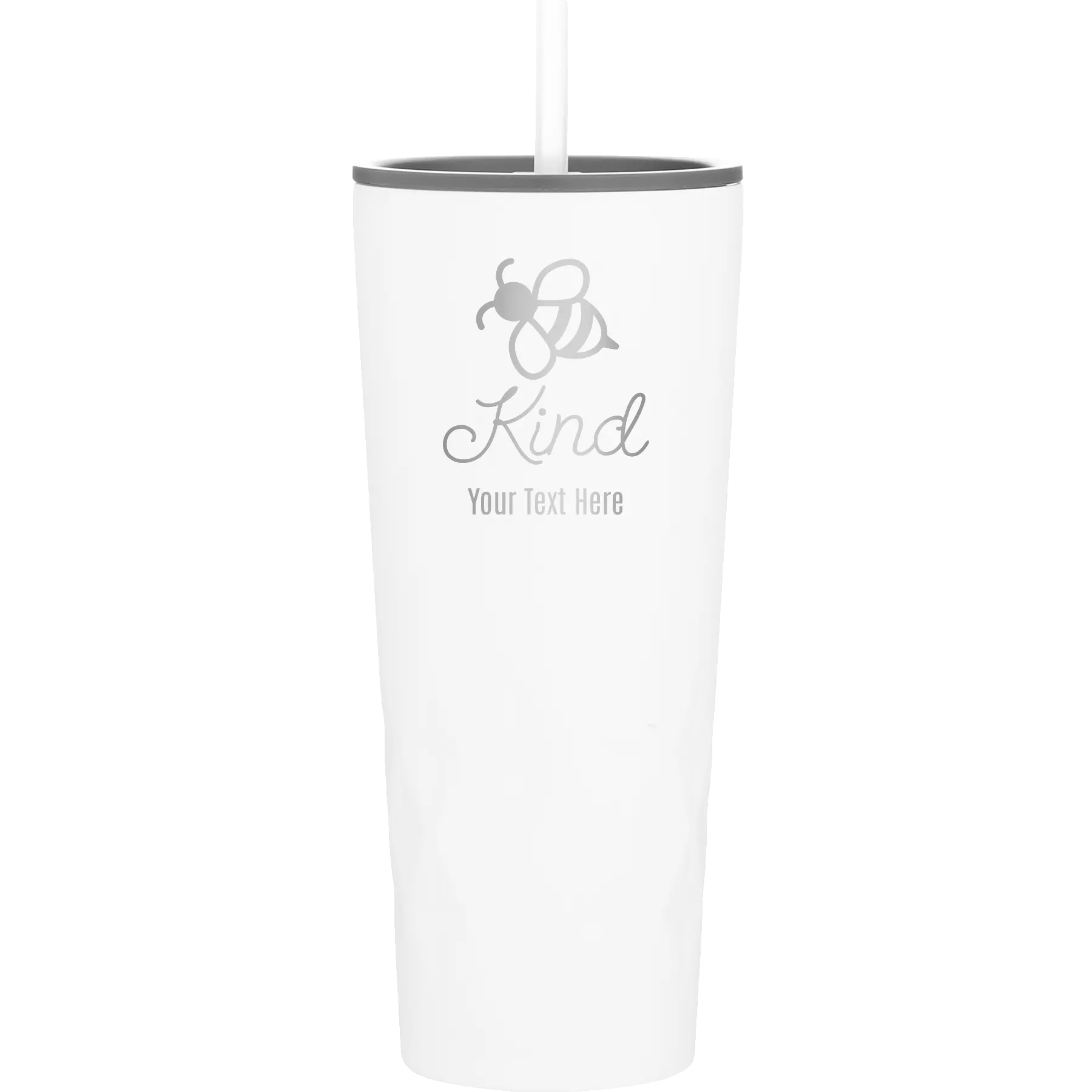 Personalized white 20 oz vacuum insulated tumbler with 'Bee Kind' design
